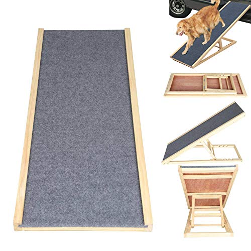 DayPlus Hunderampe Hundetreppe Hundeautorampe Kofferraumrampe für Haustiere, Höhenverstellbar, mit Rutschfestem Teppich Hölzerne Haustierleiter, 100cm x 40cm, H30/40/50/60cm von DayPlus