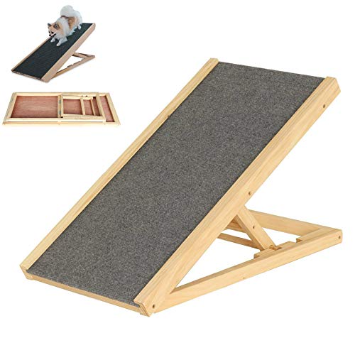 DayPlus Hunderampe Hundetreppe Hundeautorampe Kofferraumrampe für Haustiere, Höhenverstellbar, mit Rutschfestem Teppich Hölzerne Haustierleiter, 70cm x 35cm, H30/40cm von DayPlus