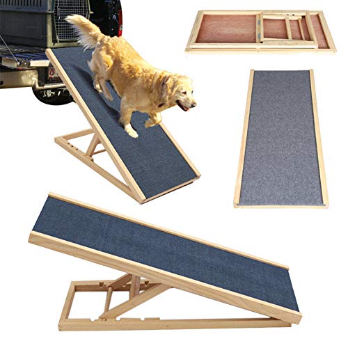 DayPlus Hunderampe Katzen Rampe Hundetreppe für Bett oder Sofa, Klappbar aus Holz Petwalk Hundeleiter Auffahrrampe für Haustiere, mit Anti-rutsch Einsatz, 4 Gears von DayPlus