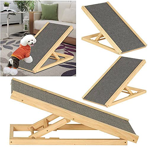 DayPlus Massive hölzerne Haustierrampe Auto-Hundeleiter - 2-stufig verstellbar mit Rutschfester Teppich-Sicherheitstierleiter - hölzerne Hunderampe Haustierwelpe (L70 cm x B35 cm, H30 / 40 cm) von DayPlus