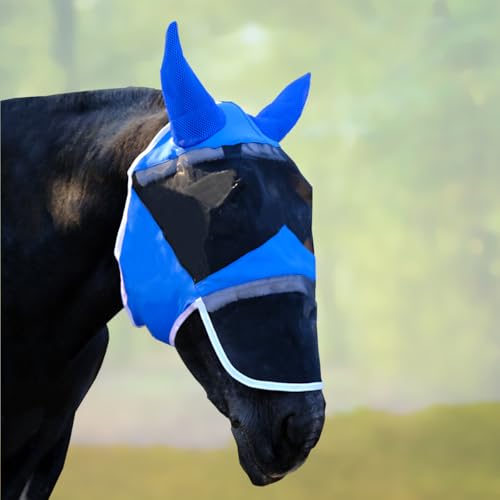 DayoVortex Fliegenmasken für Pferde Fliegenmaske mit Ohren und Langnase UV-Schutz Pferd (Bule, (Pony) klein) von DayoVortex