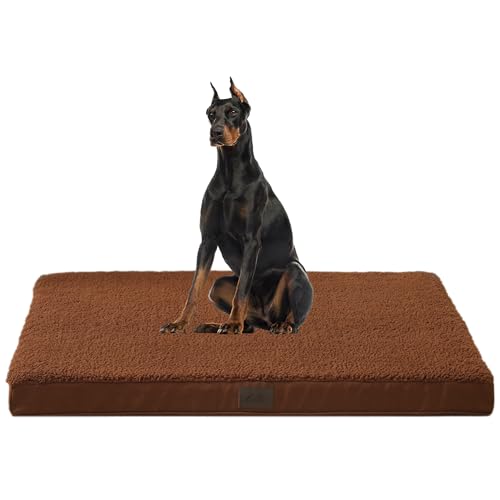 DaysU Hundebett für extra große Hunde, orthopädische Hundebetten mit abnehmbarem, waschbarem Bezug, XL-Eierkisten-Schaumstoff-Haustierbett-Matte, Flachsbraun, geeignet für Hunde bis zu 100 kg, 111,8 x von DaysU