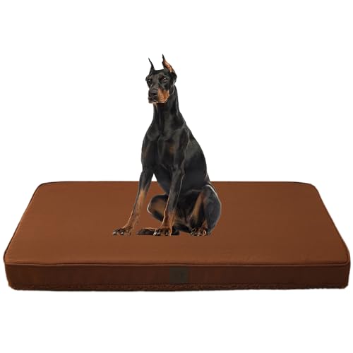 DaysU Hundebett für extra große Hunde, orthopädische Hundebetten mit abnehmbarem, waschbarem Bezug, XL-Eierkisten-Schaumstoff-Haustierbett-Matte, Flachsbraun, geeignet für Hunde bis zu 100 kg, 111,8 x von DaysU