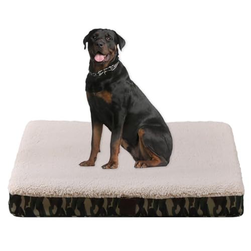 DaysU XL Hundebett für extra große Hunde, orthopädisches wasserdichtes Hundebett mit abnehmbarem waschbarem Bezug, Eierkarton-Schaumstoff-Haustierbett-Matte, grüne Camouflage, geeignet für Hunde bis von DaysU