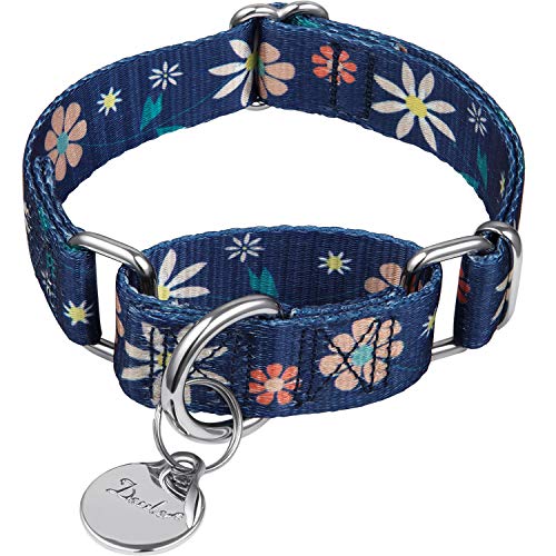 Dazzber Martingal Halsbänder für Hunde, Einstellbar-Heavy Duty- Weiche-Glatte-Leichtes Gehen Sie den Hund für Große/Klein Hunde (Extra Klein, 1.5cm Breit, Dunkelblaue und elegante Blume) von Dazzber