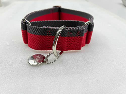 Dazzber Martingal Halsbänder für Mittel/Große Hunde 4cm Breites, Extra Starkes, Verstellbar, Hohe Farbechtheit- Nylon 2 Farbe Gestreift Weit Hundehalsband (Rot & Grau, Extra groß, 4cm Breit) von Dazzber