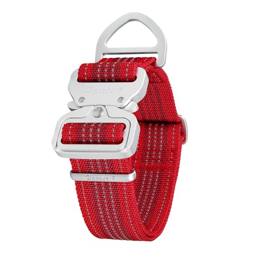 Martingale Halsband, 3.8 cm breit, extra starkes Nylon-Hundehalsband, strapazierfähiges Hundehalsband mit zweifarbigen Streifen für mittelgroße bis XLgroße Hunde (L, rot und grau) von Dazzber