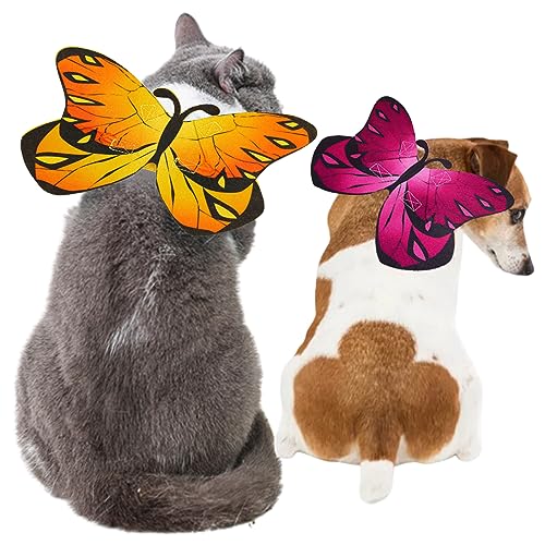 Dbvnnsy 2pcs Halloween Haustierkostüm für Hunde, Schmetterlingsform Halloween für Katzen, einstellbares Katzenkostüm niedlich Filzstoff Katze Outfit Kostüme für Katzen gelb und rosa von Dbvnnsy