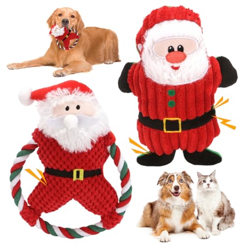 Dbvnnsy 2pcs Weihnachtshundgeschenke, Weihnachtshundspielzeug Santa Claus Plush Hunde Spielzeug spielerbarer Hund zögern Spielzeug für kleine und mittlere Hunde von Dbvnnsy