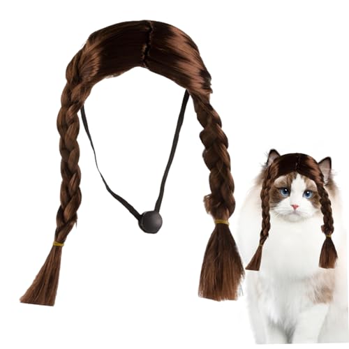 Dbvnnsy Braun doppelt langbrot geschnittene Perücke, lustige Hunde Perücke Haarkostüm Accessoire Hund Halloween Kostüme für Halloween, Weihnachten, Cosplay -Partys, Festivals von Dbvnnsy