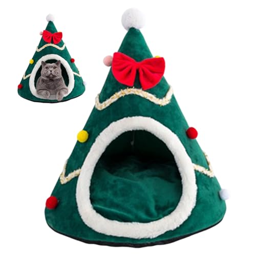 Dbvnnsy Weihnachtsbaumkatze, Plüsch -abnehmbares Katzenbett, süße Cartoon Bowknot Dekorativ Winter weich war warmes Weihnachtskatze für Katzenhund von Dbvnnsy