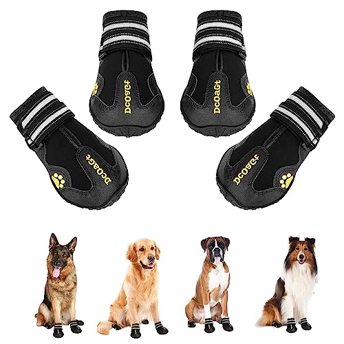 DcOaGt Hundeschuhe für große Hunde, rutschfeste Hundestiefel und Pfotenschutz für heißen Gehweg, Sommer, Schnee, Wandern, Spazierengehen, wasserdicht, atmungsaktiv und reflektierend, Hundeschuhe für große Hunde, 4 Stück von DcOaGt