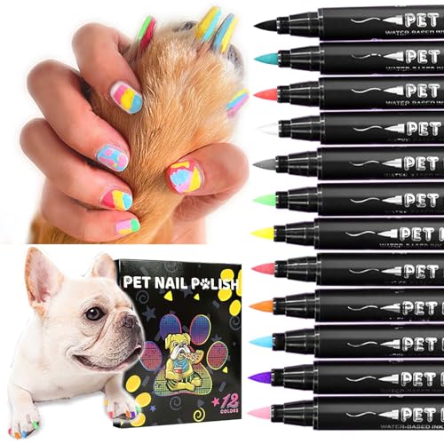 Dcpshtry Haustier Nagellack: 12 Farben Schnell Trocknende Hundenagellack, Haustier Nagellack Stifte, DIY Nagellack für Hunde, Ideal Nagellack Stift Set Geschenk für Haustier von Dcpshtry