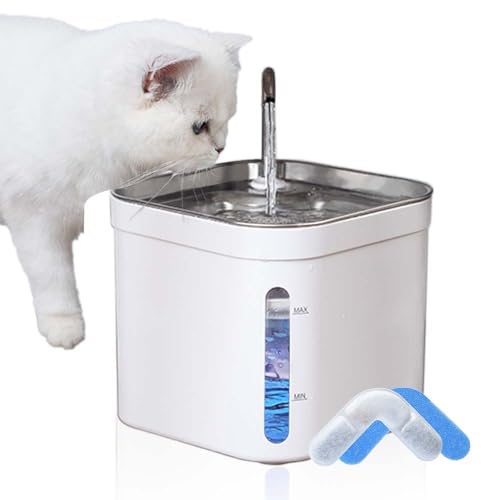 Dcpshtry Katzen-Wasserbrunnen mit Wasserstandsfenster, Edelstahl-Trinkwasserschalen, einfache Reinigung, weißer Trinkwasserspender, 2,2 l, leiser Wasserbrunnen für kleine Hunde (WF2) von Dcpshtry