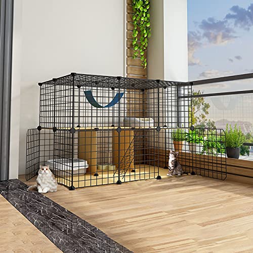 Katzenkäfig Katzengehege Auslaufgitter Laufkäfig Hasen Hamster Welpenauslauf für Kaninchen mit Tür und Leiter DIY Kleintierkäfig Portable Metalldraht Yard Fence Outdoor von Ddasam