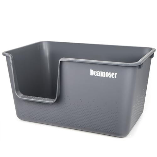 Deamoser Extra große Katzentoilette mit hohen Seiten, 62,2 cm L x 50,8 cm B x 13 H, Grau für Katzenbesitzer, Mehrkatzenhaushalte von Deamoser