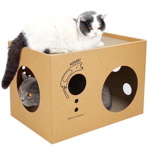 Katzenhaus aus Karton mit 2 Kratzunterlagen, 43,2 cm L x 30,5 cm B x 30,5 cm H, große Katzenkratzer, Lounge-Bett für Indoor-Katzen, Katzenkratzbrett und Katzenkratzbox für Hasen/Katzen, Tiere. von Deamoser