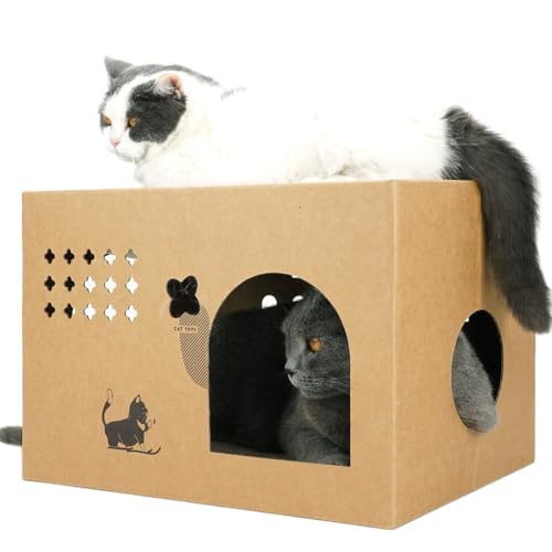 Katzenhaus aus Karton mit Katzenminze, 43,2 cm L x 30,5 cm B x 30,5 cm H, großes Katzenkratzbett für Indoor-Katzen mit 2 Kratzpads, Wellpappe, Katzenkratzbox für Hasen/Katzen, Tiere. von Deamoser