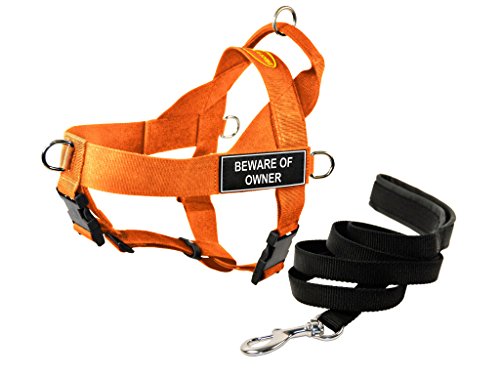 Dean & Tyler DT Universal No Pull Dog Harness with Beware of Owner Patches and Puppy Leash, Orange, X-Large von Dean & Tyler