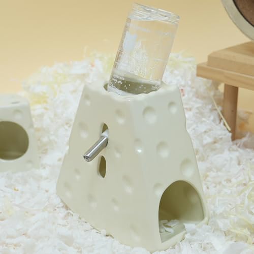 Deapeey Hamster-Wasserflasche für Glastank, verstellbarer Hamster-Wasserflaschenhalter, Hamster-Wasserflasche mit breitem Bodenständer, Anti-Fall, Keramik-Käse-Wasserspender (Cremeweiß) von Deapeey