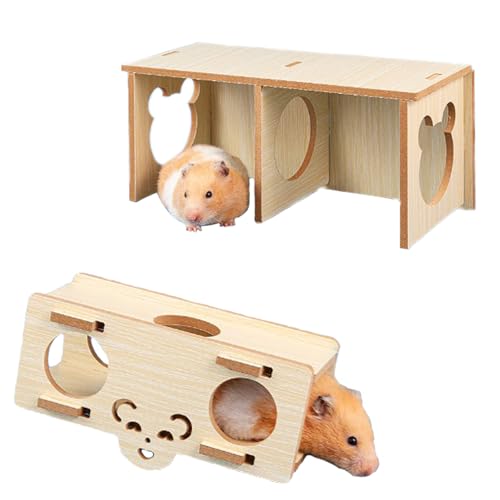 Deautie 2 Stück Holz Hamsterhaus, Holz Hamsterhaus Hamster, Hamster Versteck Holz, Mehrkammernhaus, Hamster Eckhaus, Holzspielzeug für Meerschweinchen, Hamster und Rennmäuse von Deautie