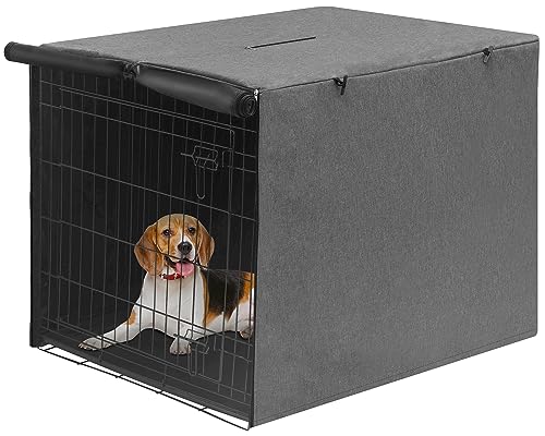 Deblue Graue Abdeckung für Hundekäfige, 91,4 cm, strapazierfähiges Polyester, universelle Passform für 1 2 Türen, Standard-Metallkiste (grau) von Deblue