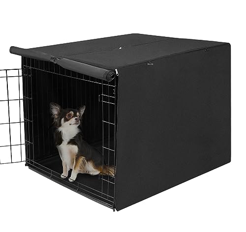 Deblue Kleine Hundekäfig-Abdeckung für den Innenbereich, doppelte Tür, strapazierfähige Polyester-Hundehütte, für kleine Drahtkäfige, 61 cm, Schwarz von Deblue