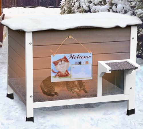 Deblue Ourdoor Katzenhaus, 100% Isolierte Katzenhäuser für Katzen im Freien, Wetterfestes Wildkatzenhaus mit Rundumschaum, Katzenunterstand aus Holz für mehrere Katzen (Isoliertes Katzenhaus mit von Deblue