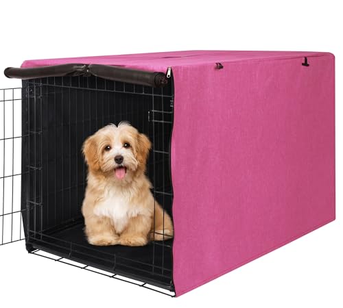 Deblue Strapazierfähige Abdeckung für Hundekäfige, Privatsphäre, universal, passend für 107,7 cm Drahtkäfig, Polyester-Kistenabdeckung für 1, 2, 3 Türen, Rosa von Deblue