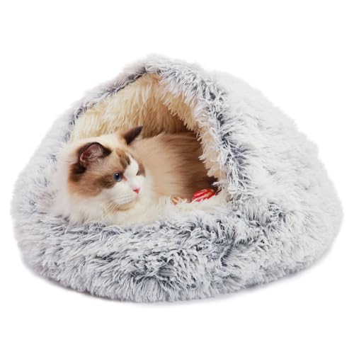 Katzenhöhlenbetten für Hauskatzen, rund, flauschig, beruhigendes Katzenbett mit Kapuze, Donut-beruhigendes, gemütliches Haustierbett für angsthafte Katzen und Welpen, Durchmesser 50,8 cm von Deblue