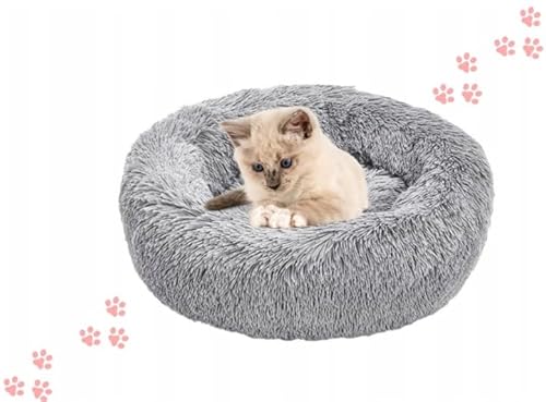 Deccart - Hundebett für kleine Hunde Rund - Katzenbett - Hundekissen Donut-Kissen Katzenbett Flauschig Katzenkissen - Schlafplatz für Katzen und Hunden - 40 cm Hellgrau von Deccart