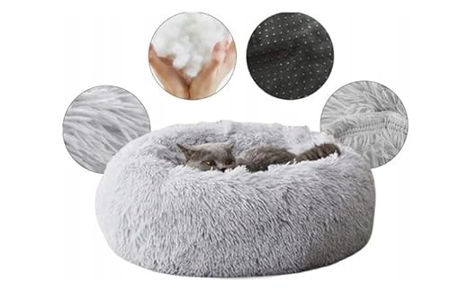 Deccart - Hundebett für kleine Hunde Rund - Katzenbett - Hundekissen Donut-Kissen Katzenbett Flauschig Katzenkissen - Schlafplatz für Katzen und Hunden - 50 cm Hellgrau von Deccart