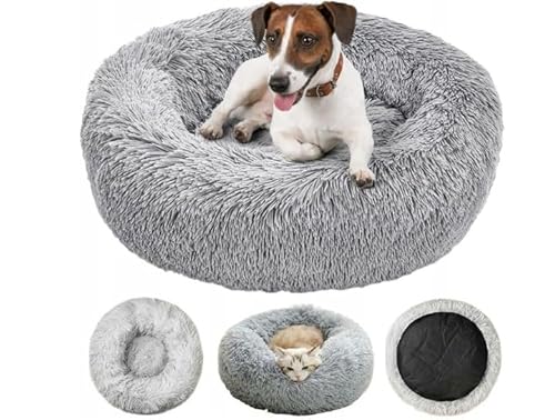 Deccart - Hundebett für kleine Hunde Rund - Katzenbett - Hundekissen Donut-Kissen Katzenbett Flauschig Katzenkissen - Schlafplatz für Katzen und Hunden - 60 cm Hellgrau von Deccart