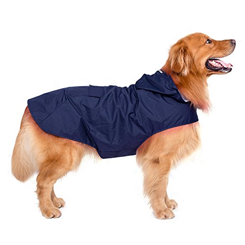 Decdeal Hunde Regenjacke Hunde Regenmantel Hoodie mit Reflektierende Streifen für Große Hunde (6XL) von Decdeal