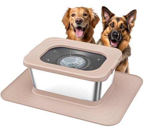 Decflow 10L Edelstahl Hund Wassernapf, Kein Verschütten Anti-Splash Hundenäpfe mit XXL Silikonmatte, Auslaufsicherer Slow Feeder für unordentliche Trinker, Heavy Duty Pet Bowls Indoor/Outdoor von Decflow