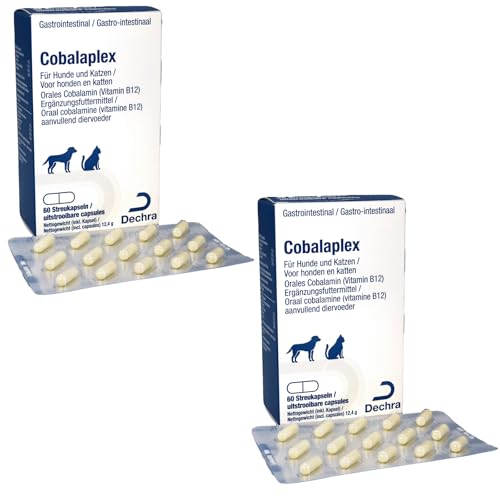 Dechra Cobalaplex | Doppelpack | 2 x 60 Kapseln | Ergänzungsfuttermittel für Hunde und Katzen | Zur Unterstützung der Verdauung und des Vitamin-B12-Spiegels | Prebiotikum Preplex von Dechra