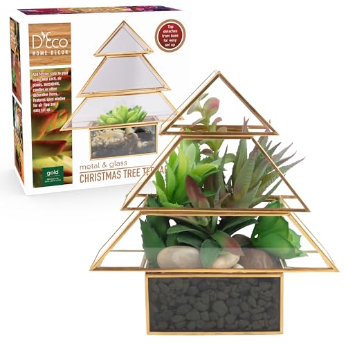 D'Eco Immergrüner Glas-Terrarium, 20,3 cm, für den Innenbereich, goldfarben, geometrisches Baum-Pflanzgefäß, Terrarium für Sukkulenten, Luftpflanzen, Moos, Heimdekoration, Garten, Büro, Geschenk für von Deco Company