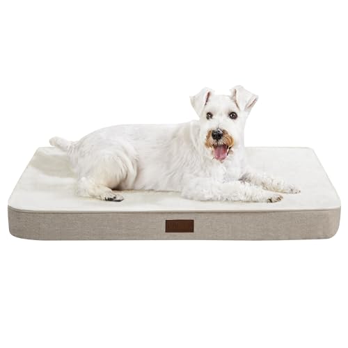 Deconovo Orthopädisches Hundebett – rutschfest & Waschbar – Flauschige Hundematte mit Abnehmbarem Bezug – Hundesofa für Gelenkschutz – 112x81x8cm, Helles Khaki von Deconovo