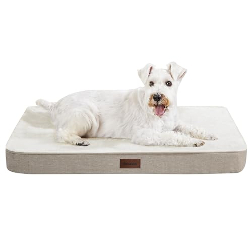 Deconovo Orthopädisches Hundebett – rutschfest & Waschbar – Flauschige Hundematte mit Abnehmbarem Bezug – Hundesofa für Gelenkschutz – 91x69x8cm, Helles Khaki von Deconovo