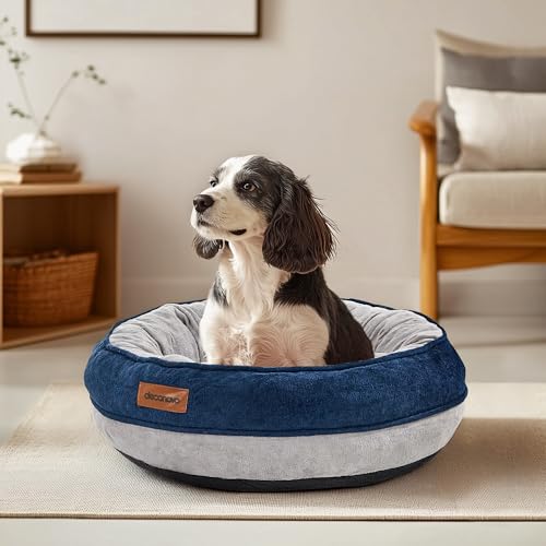 Deconovo orthopädisches Hundebett für kleine Hunde Hundekissen waschbares Hundematte runden flauschig abnehmbar Weicher Donut Hundekorb 51x51x15cm Navy blau von Deconovo