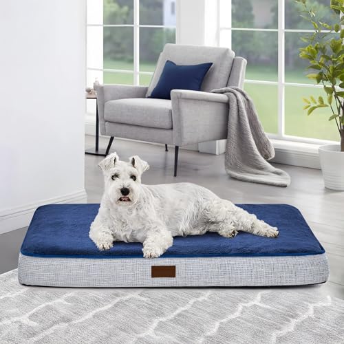 Deconovo rutschfeste Hundematte für kleine Hunde orthopädisches Hundebett Hundekissen Dog Bed waschbares Hundematten flauschig abnehmbar Hundebetten, 76x51x8cm, Dunkelblau, 1 Stück von Deconovo