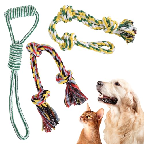 DecorDwell 3 Pack Kauseilspielzeug für Hunde, Hunde Zahntraining Kauspielzeug, Spielzeug aus NatüRlicher Baumwolle für Kleine Bis MittelgroßE Hunde zum Zahnreinigung,Interaktive, Aggressive Kauer (B) von DecorDwell