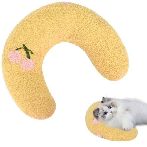 DecorDwell Katzenkissen Flauschiges Kissen,Weiches Katzenkissen Bettkissen,Weiches Flauschiges Haustier beruhigendes Spielzeug,Kissen für Katzen waschbar,U-förmiges Kissen zum Schlafen (Gelb) von DecorDwell