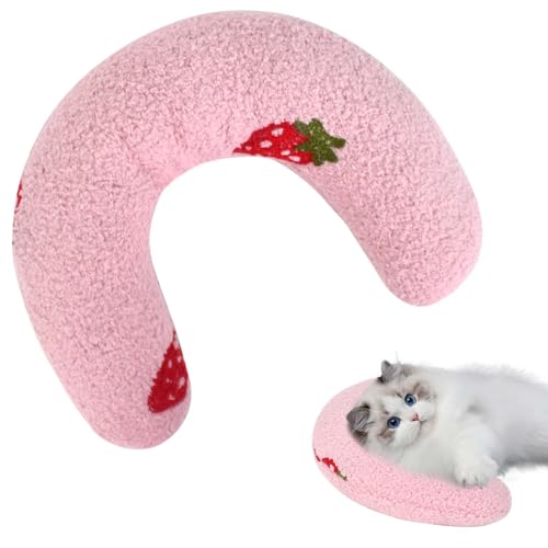 DecorDwell Katzenkissen Flauschiges Kissen,Weiches Katzenkissen Bettkissen,Weiches Flauschiges Haustier beruhigendes Spielzeug,Kissen für Katzen waschbar,U-förmiges Kissen zum Schlafen (Rosa) von DecorDwell