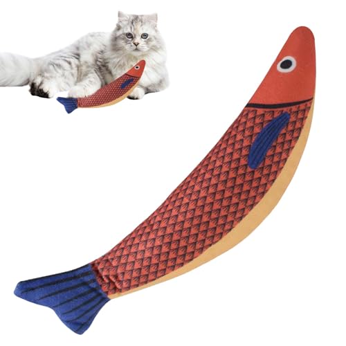 Katzenminze-Spielzeug, Katzen-Kauspielzeug Bissfestes Katzenminze-Spielzeug mit Glocke im Inneren, Katze Interaktive Spielzeug Fisch Form, Simulation Plüsch Fischspielzeug Toys für Katze (Rot) von DecorDwell