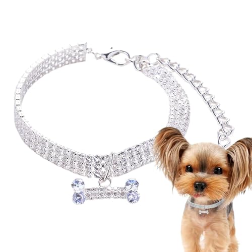 Decorhome Ausgefallenes Hundehalsband, Welpenhalskette - 3 Reihen Strass Knochen Anhänger,Halskette mit Knochenanhänger, Strasssteinen, Haustieren, Verstellbarer -Strass-Knochenschmuck, Party- und von Decorhome