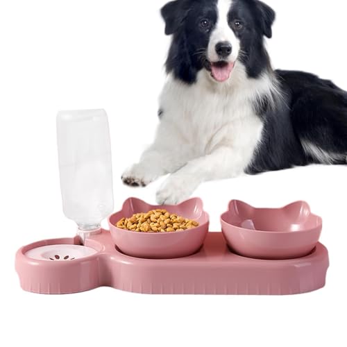 Decorhome Doppelter Futternapf, Doppelter Katzennapf - 15° geneigte Hundenäpfe mit automatischer Wasserspenderflasche,500 ml Wasserflasche, Futternapf für Katzen und Hunde, Welpen, Kätzchen, Kaninchen von Decorhome