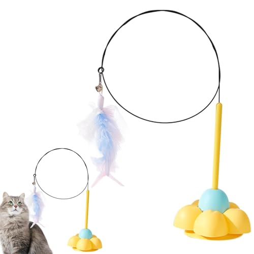 Decorhome Gefiedertes Katzenspielzeug mit Saugnapf, interaktives Feder-Katzenstab-Spielzeug, Katzenschnurspielzeug mit klebrigem Saugnapf, Haustiere Indoor-Tanzspielspielzeug für gelangweilte von Decorhome