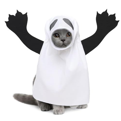 Decorhome Geisterkostüm für Katzen,Geisterkostüm für Haustiere,Katzen-Halloween-Kostüm - Modisches Hundegeisterkostüm, Halloween-Geisterkostüme für Hunde und Katzen von Decorhome