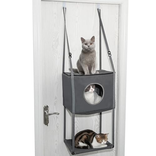 Decorhome Hängematte Für Katzen – Türmontierte, Atmungsaktive, Faltbare Katzenhängematte | Bequemes Katzenbett Für Alle Jahreszeiten, Verstellbare Haustiersitzstange Für Hochbett | Platzsparendes Häng von Decorhome